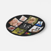 16e verjaardag foto collage jongen zwart papieren bordje (Gekanteld)