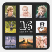 16e verjaardag foto collage jongen zwart vierkante sticker (Voorkant)