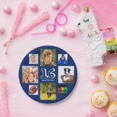 16e verjaardag foto collage navy blue boy papieren bordje (Feest)