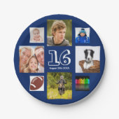 16e verjaardag foto collage navy blue boy papieren bordje (Voorkant)