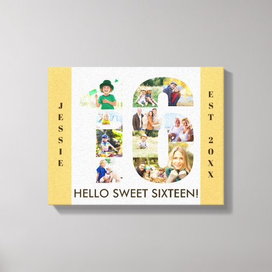16e verjaardag Foto Collage nummer 16 Neutraal Canvas Afdruk (Voorkant)
