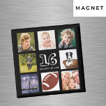 16e verjaardag foto collage zwarte jongen magneet<br><div class="desc">Een magneet voor een 16e verjaardagsfeestje voor een jongen, die zijn leven viert met een collage van 8 van je foto's. Sjablonen voor de leeftijd van 16 jaar en een datum. Geboortedatum of -datum van de partij. Witte gekleurde letters. Zwarte achtergrond. Perfect als partijvoordeel, behoud of als sparen de datumherinnering...</div>