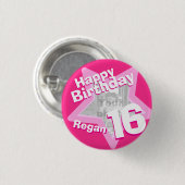 16e verjaardag foto leuke, roze knop/badge ronde button 3,2 cm (Voorkant /achterkant)
