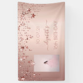 16e verjaardag foto roos gouden roze glittersterre spandoek (Verticaal)