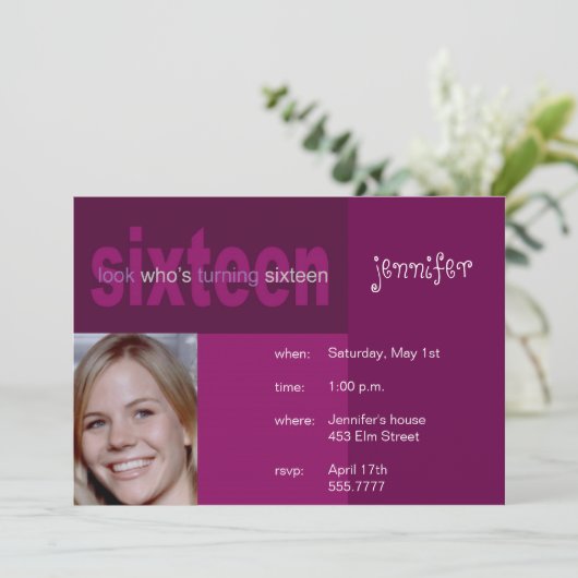 16e verjaardag Foto-uitnodiging Kaart (Staand voorkant)