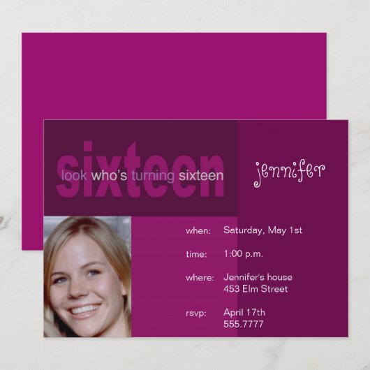 16e verjaardag Foto-uitnodiging Kaart (Voorkant / Achterkant)