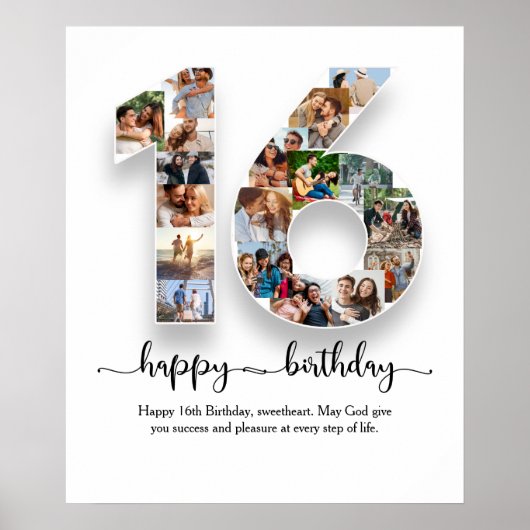 16e Verjaardag Fotocollage Poster (Voorkant)