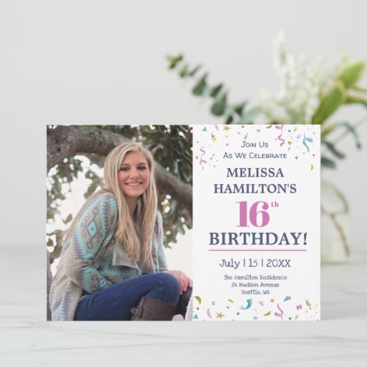 16e verjaardag - Fotofeestje Kaart (Staand voorkant)