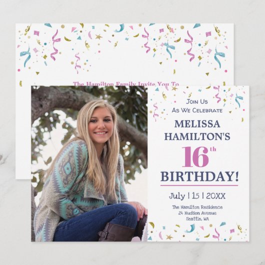 16e verjaardag - Fotofeestje Kaart (Voorkant / Achterkant)