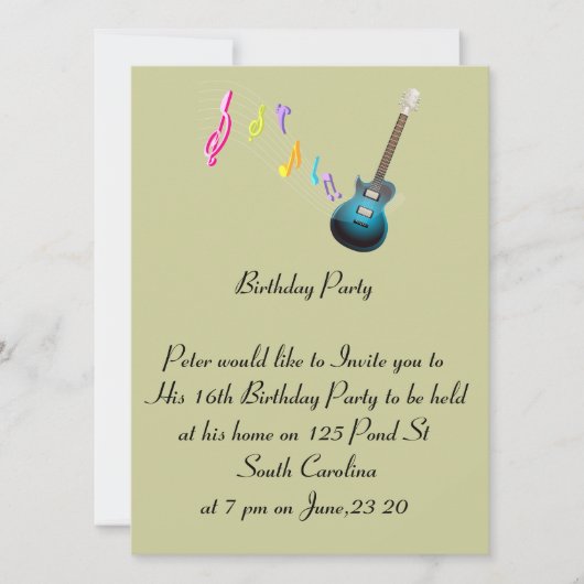 16e verjaardag Fotokaart Music Rock Kaart (Voorkant)
