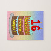 16e verjaardag: Fun Cake and Candles + Custom Name Legpuzzel (Horizontaal)