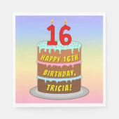 16e verjaardag: Fun Cake and Candles + Custom Name Servet (Voorkant)