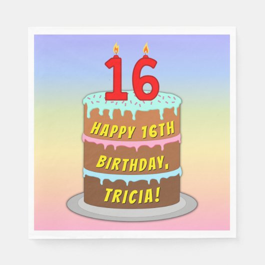 16e verjaardag: Fun Cake and Candles + Custom Name Servet (Voorkant)