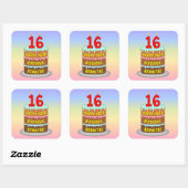 16e verjaardag: Fun Cake and Candles + Custom Name Vierkante Sticker (Vel)