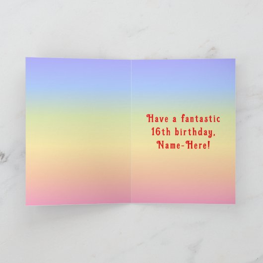 16e verjaardag — Fun Cake & Candles, w/ Aangepaste Kaart (Binnen)