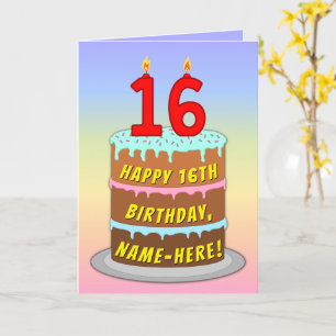 16e verjaardag — Fun Cake & Candles, w/ Aangepaste Kaart