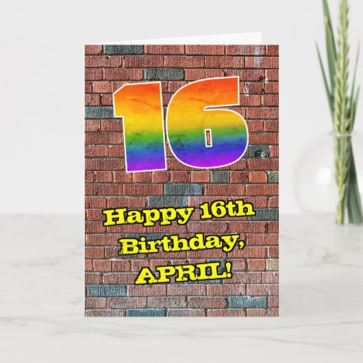 16e verjaardag: Fun Graffiti-geïnspireerde regenbo Kaart (Voorkant)