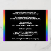 16e verjaardag: Fun, kleurrijk regenboogpatroon Folie Uitnodiging (Achterkant)