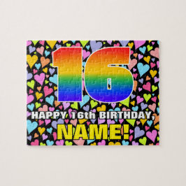 16e verjaardag — Fun, liefhebbende hartvormen + "1 Legpuzzel