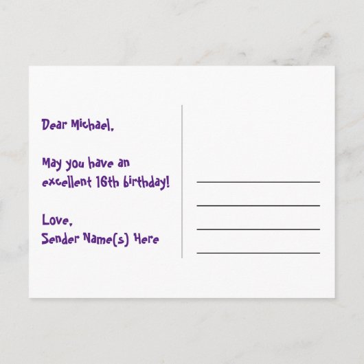 16e verjaardag: Fun Stars Pattern, Rainbow 16, Naa Briefkaart (Achterkant)