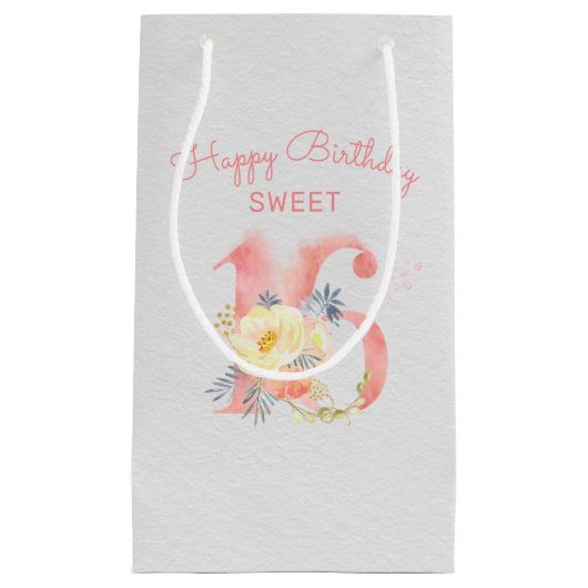 16e verjaardag Gelukkige Verjaardag Sweet 16 Flora Klein Cadeauzakje (Voorkant)