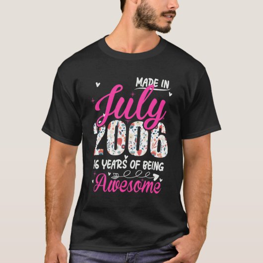 16e verjaardag Geweldige sinds juli 2006 Floral T-shirt (Voorkant)