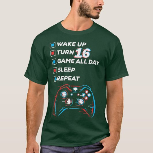 16e verjaardag Gift Boys Teen 16 jaar oud gamen T-shirt (Voorkant)