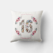 16e verjaardag Girl Pink Flower Photo Collage Whit Kussen (Achterkant)