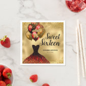 16e verjaardag Glam Gold Red Glitter Sweet 16 Servet (Insitu)