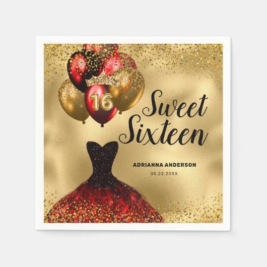 16e verjaardag Glam Gold Red Glitter Sweet 16 Servet (Voorkant)