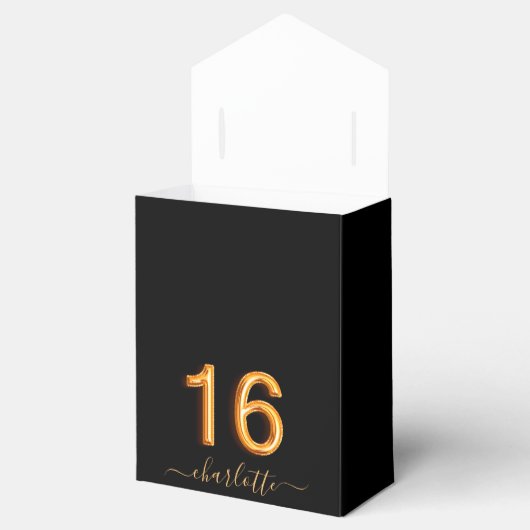 16e verjaardag glitter druppelt zwart goud dank je bedankdoosjes (Geopend)