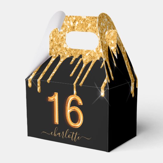 16e verjaardag glitter zwart goud bedankt bedankdoosjes (Achterkant)