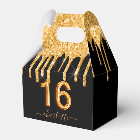 16e verjaardag glitter zwart goud bedankt bedankdoosjes (Voorkant Zijde)