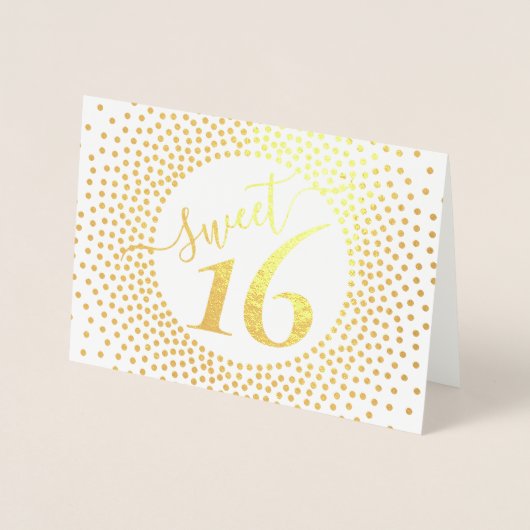 16e verjaardag Glittery Confetti Script Gold Folie Kaarten (Voorkant)