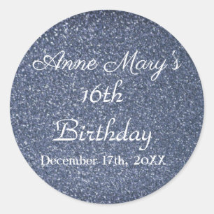 16e verjaardag Glittery Sparkle Custom Dusty Blue Ronde Sticker