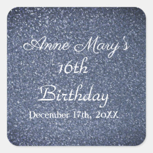16e verjaardag Glittery Sparkle Custom Dusty Blue Vierkante Sticker