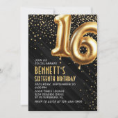 16e verjaardag Gold Black Invitation Kaart (Voorkant)