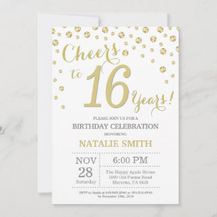 16e verjaardag Gold Glitter Diamond Uitnodiging