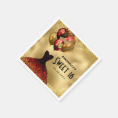 16e verjaardag Gold Glitter Red Dress Sweet 16 Servet (Hoek)