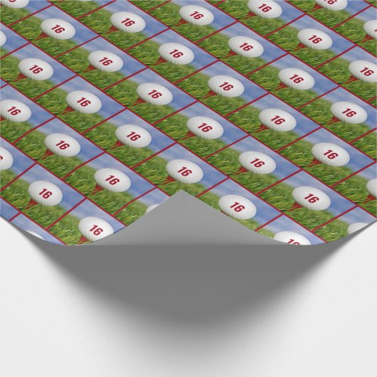 16e verjaardag Golfbal Cadeaupapier (Hoek)