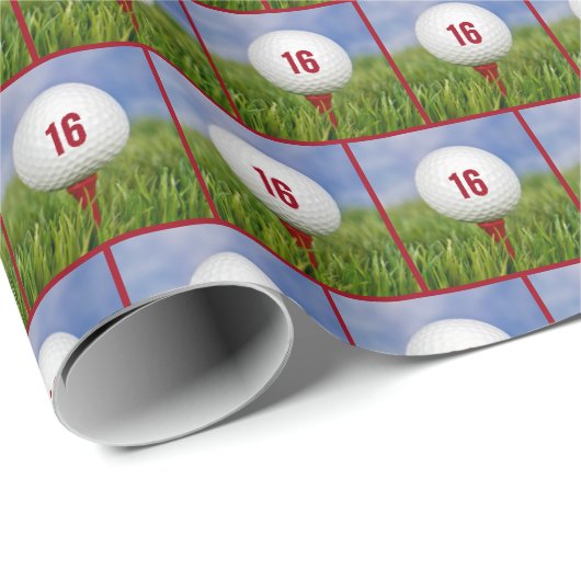 16e verjaardag Golfbal Cadeaupapier (Rol Hoek)