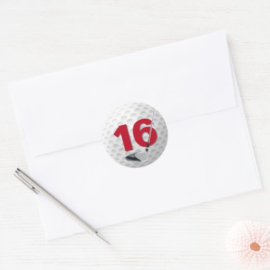 16e verjaardag golfbal ontwerp ronde sticker (Envelop)