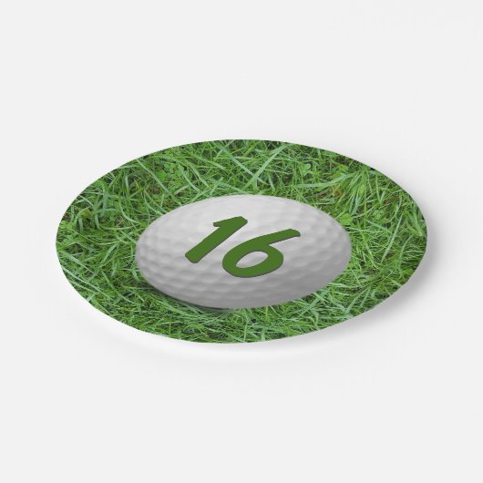 16e verjaardag Golfbal op Bord van graspapier (Gekanteld)