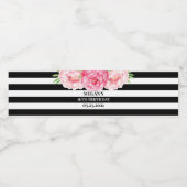 16e verjaardag Goud Zwart Strepen Roze Bloemen Waterfles Etiket (Enkel label)