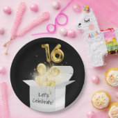 16e verjaardag goudballonnen in witte doos papieren bordje (Feest)