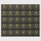 16e verjaardag gouden ballon op zwart met Confetti Cadeaupapier (Vlak)