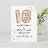16e verjaardag - gouden ballonnen kaart (Staand voorkant)