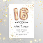 16e verjaardag - gouden ballonnen kaart<br><div class="desc">16e verjaardagsfeestuitnodiging. Elegant design in faux glitter Gold. Nodig kaarteigenschappen gouden aantal 16 ballonnen en manuscriptdoopvont uit. Ideaal voor een stijlvolle feestdag. Bericht me als je aangepaste leeftijd nodig hebt.</div>