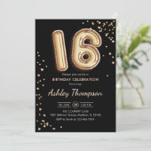 16e verjaardag - Gouden ballonnen zwart Kaart (Staand voorkant)