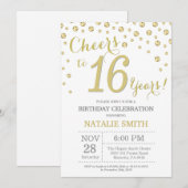 16e Verjaardag Gouden Glitter Diamanten Uitnodigin Kaart (Voorkant / Achterkant)